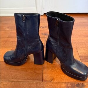 Jonak Elegant dark Navy Blue Women's heeled Boots with Platform